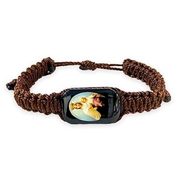 Gigi's Classy Kids Our Lady of Mt Carmel Brown Corded Bracelet Wooden Charm Pulsera Cafe Virgen del Carmen