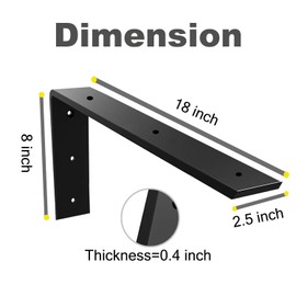 Countertop Support Bracket 2 Pack Heavy Duty Countertop Hidden Bracket 18" x 8" x 2 1/2" L Bracket Metal Corbels for Quartz/Granite/Wood/Concret/ Laminate Countertops