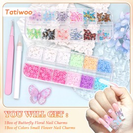 Flower Butterfly 3D Nail Charms Color Variety Flower Butterlfy Acrylic Nail Art Charms, Floral Nails Gems Colorful Flowers Spring Summer Acrylic Nails Supplies
