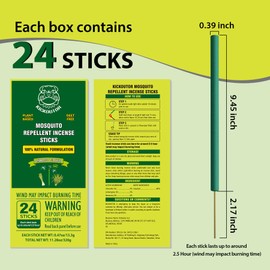 KICKOUTOR Mosquito Repellent Outdoor Patio 24 PCS Natural Citronella Incense Sticks DEET Free Lemongrass Oil Gnat Mosquito Control for Indoor Backyard Travel Camping