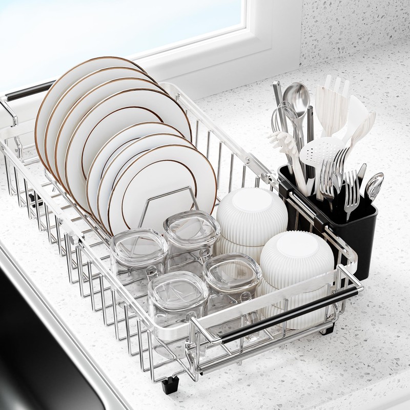 Dolreiik Expandable Dish Drying Rack in Sink,Stainless Steel Over The