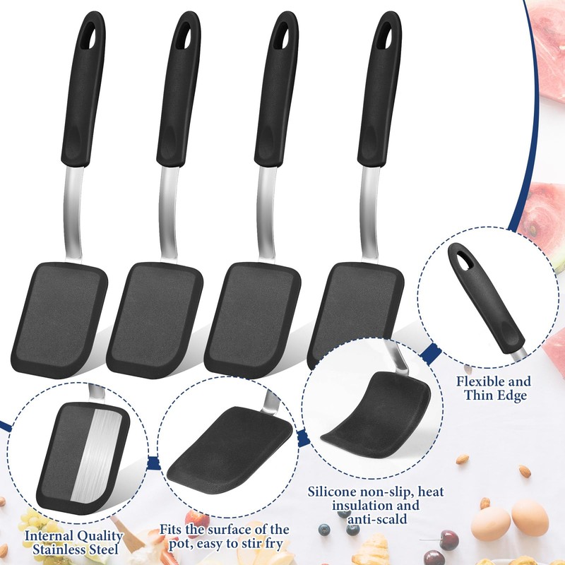 Gejoy 4 Pcs Silicone Cookie Spatula Turner Mini Brownie Spatula
