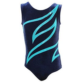 Plamak Basic Nicki Velvet & Glitter Lycra Girls' Leotard Short Sleeve Children's Gymnastics Bodysuit Short Sleeve in Dark Blue & Turquoise Colour Dark Blue/Turquoise, Size 176