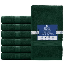 DAN River Luxury Hand Towels Set Pack of 6 (16x28 in) 100% Cotton, Ultra Soft, Lightweight and Highly Absorbent, Perfect for Salon, Spa, Gym, Hotel and Bathroom, 500 GSM - Hunter Green