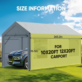 ADVANCE OUTDOOR Replacement Mesh Window Sidewall Tarp for 10/12x20 ft Carport Canopy, Heavy-Duty Waterproof & UV Protected, Easy Installation with Ball Bungees, Sliver Gray, One Sidewall Only