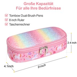 Bagseri Pencil Case Girls Pencil Case Boys - Large Capacity Pencil Case for School, Cute Pencil Case for Children, 2 Compartments and Pen Holder Inside, Pencil Case Only, 03 Pink Unicorn, Glitter