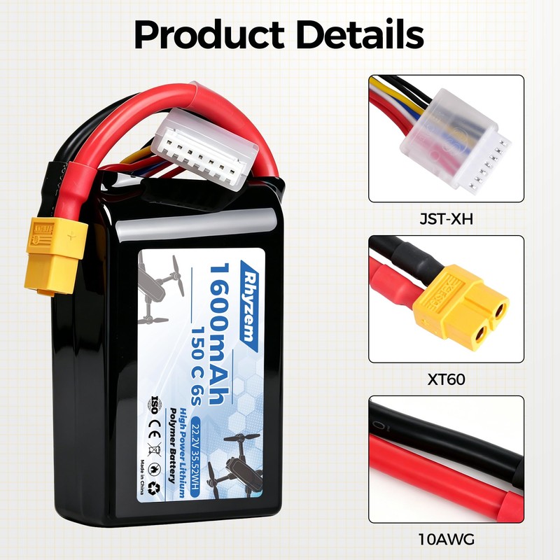 Rhyzem 1600 mah 6s Lipo Battery 150C 22.2V Lipo Battery