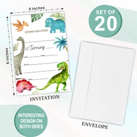 Dinosaur Birthday Invitation, 20 Stomp On Over Birthday Invite Cards With Envelopes, Double-Sided Fill In Style Invites For Boys & Girls, Party Favor & Decorations - C12