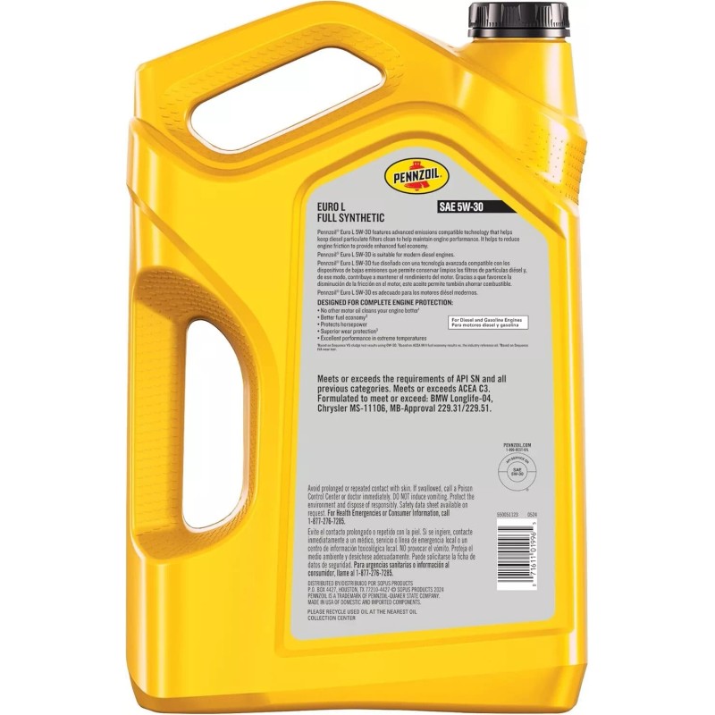 Pennzoil Platinum Euro L Full Synthetic 5W-30 Motor Oil, 5