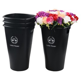 Xowine 16 Inch Plastic Tall Floral Buckets for Cut Flowers, Set of 4 Wedding Flower Buckets Vase for Wedding Party Decoration, Black