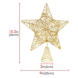 Glitter Christmas Star Tree Topper, 10" Xmas Iron Star Tree Topper Ornament, Metal Christmas Tree Decor for Home, Bar, Mall(Gold)