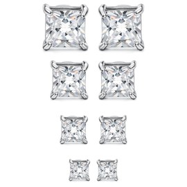 MILACOLATO 4 Pairs Stainless Steel Magnetic Stud Earrings for Men Women Round/Square CZ Inlaid Magnetic Earrings Non-Piercing CZ Clip On Stud Earring 3 Colors 4-7mm