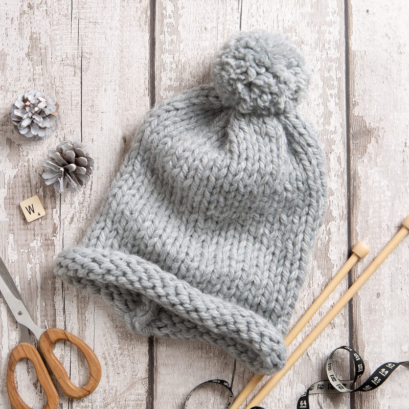 Wool Couture Beginner Basics Pom-Pom Hat Knitting Kit – Includes