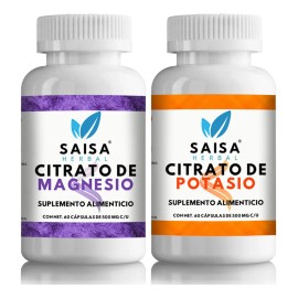 Citrato De Magnesio Y Citrato De Potasio 60 Cpsulas Cada Uno  Suplemento Alimenticio  Saisa Herbal Sin Sabor  Alta Biodisponibilidad  Apoyo Del Sueo, 