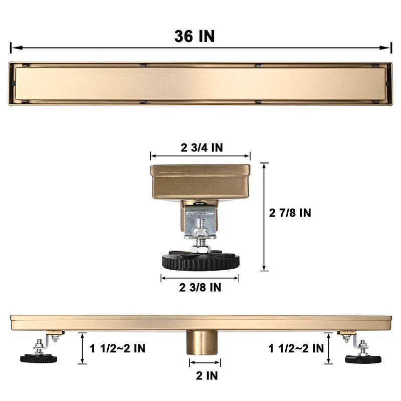 AVSIILE Linear Shower Floor Drain, Brushed Gold 36 Inch 304
