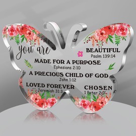 Gerrii Christian Gifts for Women Birthday Gift Religious Bible Verses Plaques Butterfly Decor Christmas Inspirational Gifts Acrylic Spiritual Gifts for Her Sister Girl(Cute Butterfly)