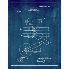 Pocket Knife Patent Print Midnight Blue with Border (16" x 20") M13749