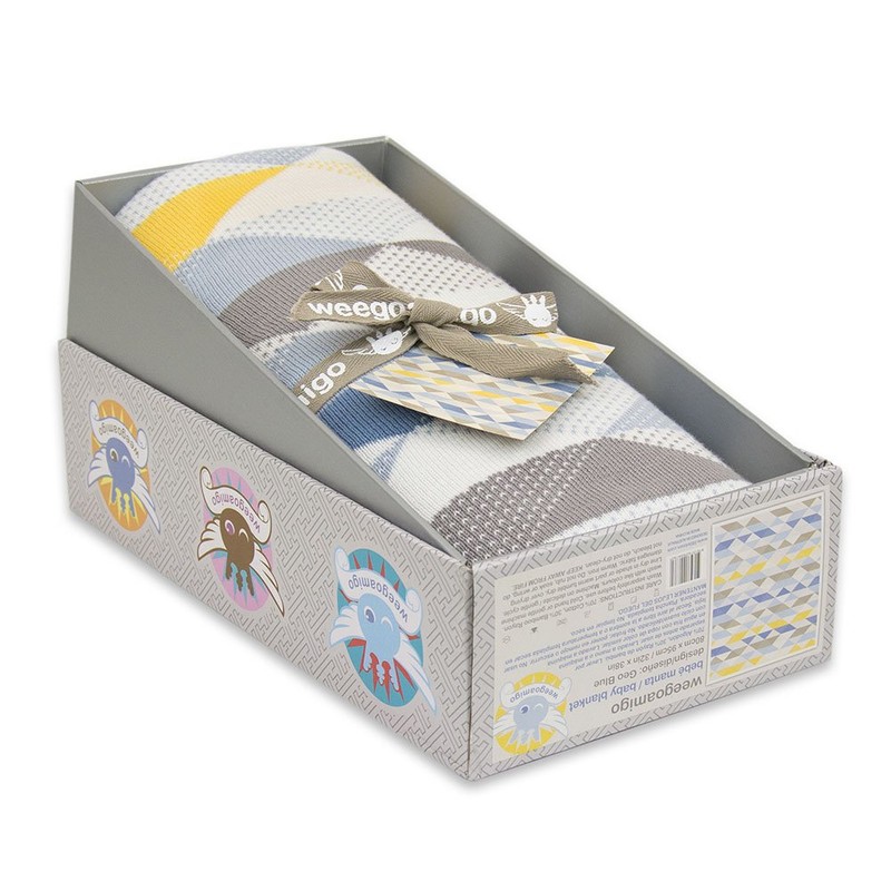Weegoamigo Knitted Baby Blanket - Geo Blue