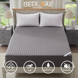 Waterproof Mattress Protector, Noiseless King Size Mattress Pad with Deep Pocket Fitted Up to 6-21 inches, Soft & Breathable Dirt-Proof Bed Mattress Cover Washable for Home, Bedroom, Hotel (Gray)