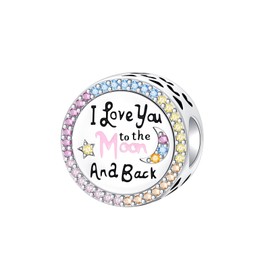 LUXILLA Colorful I Love You to the Moon and Back Charm 925 Sterling Silver Fits Bracelets Necklace Pendant Bead Charms Jewelry Gift for Women Family Friends