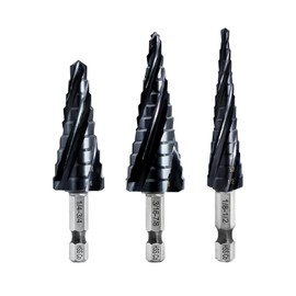 LEKOMESH Cobalt Step Drill Bit Set - 3pcs 1/4"-3/4" 1/8"-1/2" 3/16"-7/8" Four Spiral Flute Step Drill Bit M35 with Impact Ready Unibit for Stainless Steel Metal Aluminium Copper Wood Plastic