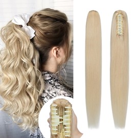 Rich Choices Claw Clip Ponytail Extension Human Hair 22 Inch Real Hair Ponytail Balayage #18P613 Ash Blonde Highlighted Bleach Blonde 120g One Piece Clip In Long Ponytail Hair Extension For Women