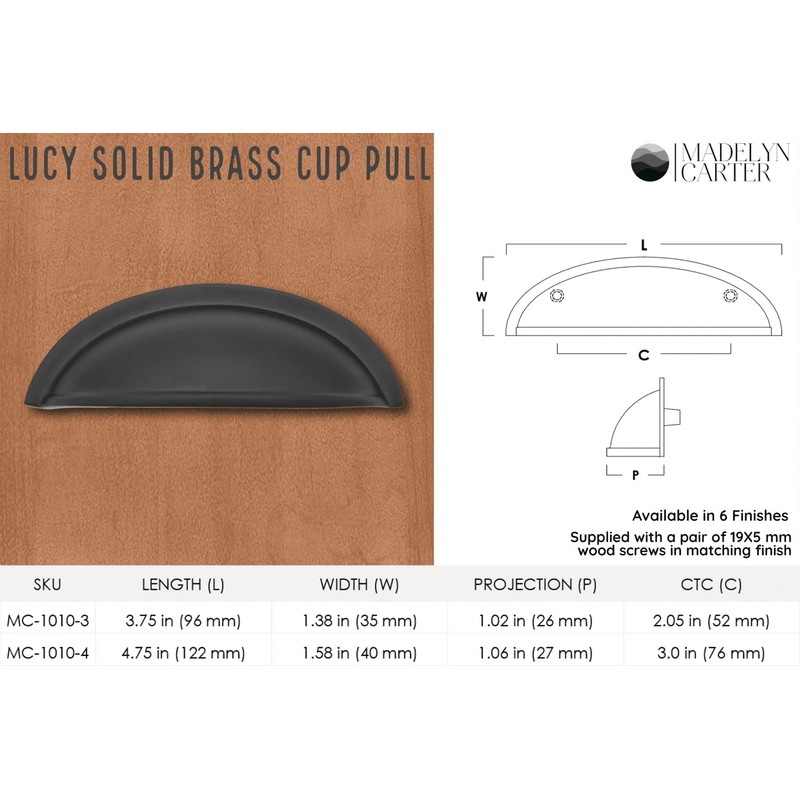 Madelyn Carter Lucy 3" Cup Solid Brass Drawer Pull -