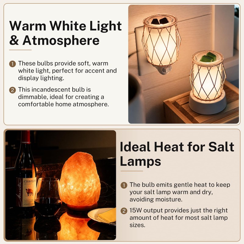 FRIGESWIFT 15W E12 Salt Lamp Bulb 120V 2700K Clear Glass