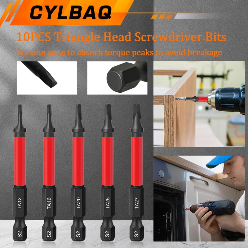 CYLBAQ Impact Triangle Head Screwdriver Bits, 10pcs 65mm S2 Steel