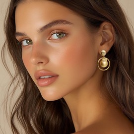 Frigotine Chunky Gold Ball Stud Earrings for Women, Trendy Vintage Traffic Circle Thick Lightweight Earing Prom Thanksgiving Fashion Jewelry Gift.