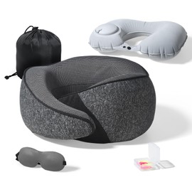 Cozi Travel Pillow for Airplane,100% Pure Memory Foam Airplane Pillow with Inflatable Adjustable Neck Pillow for Women Men Traveling Sleeping Long Flight Portable Plane Accessories Deep Gray