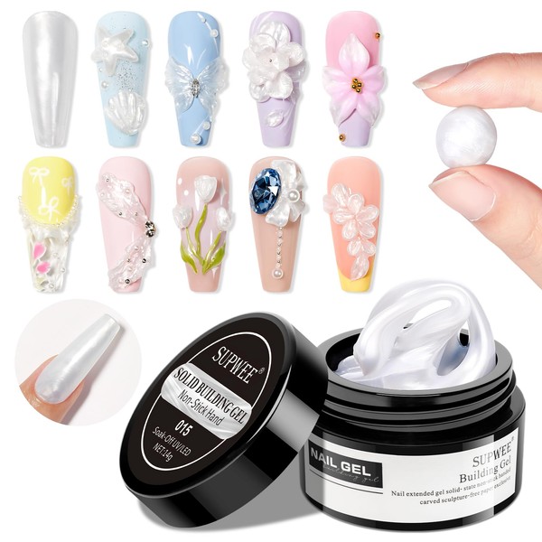 SUPWEE Fester Builder Gel for Nails, Non-Stick Hand Perlweiß 3D