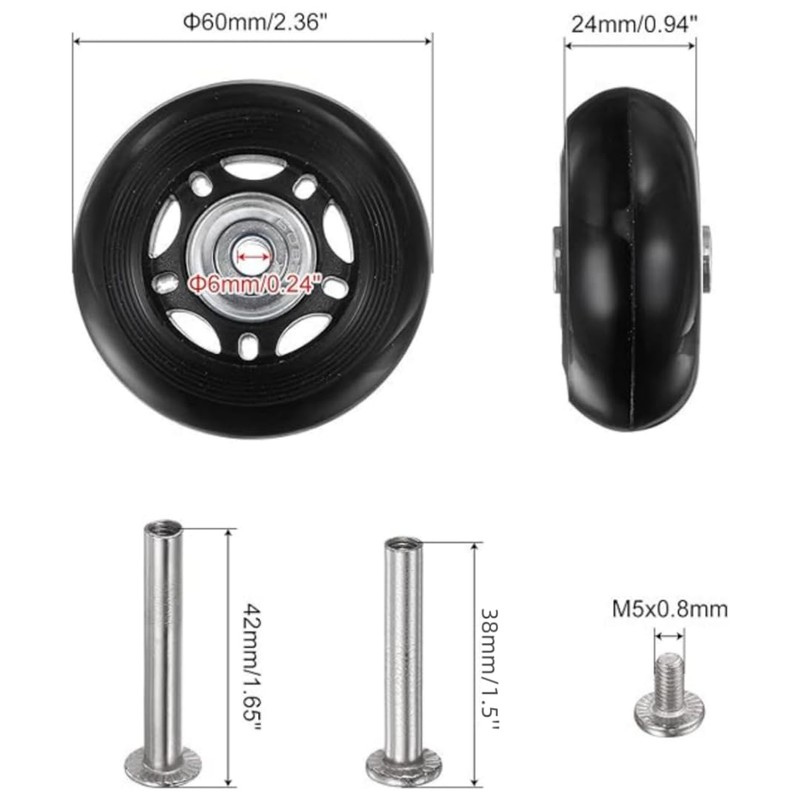 Replacement Luggage Wheels,Suitcase Replacement Wheels, 60x24mm Suitcase Wheel with Bearings