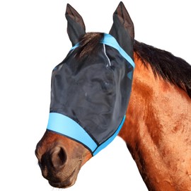SMFUSMFU Fly Masks for Horses Equestrian Horse Supplies Horse Fly Mask with Ear Breathable Fine Mesh for Eye Protection from Insect Pests and UV Protection, Adjustable Fit for Comfort (Blue, Large)