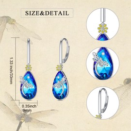 Flpruy Dragonfly Earrings 925 Sterling Silver Dragonfly Gifts for Women Dragonfly Leverback Earring Dragonfly Crystal Dangle Drop Earrings Jewelry Gifts for Women Christmas Gifts
