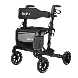 Rollator Walker for Seniors/Adults Foldable in Two Directions Rolling Walker with Seat 330 lbs Capacity 4 Big 8 inch Wheels Hand Grips Adjustable Height Lightweight Aluminum Walker 7204(Black)