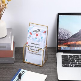 BTSKY Golden Glass Brochure Holder for 4" Wide Trifold Handouts, Countertop Literature Holder Display Stand, Trifold Pamphlet Holders, Clear Elegant Flyer Display Stand for Magazine, Booklets, Menu