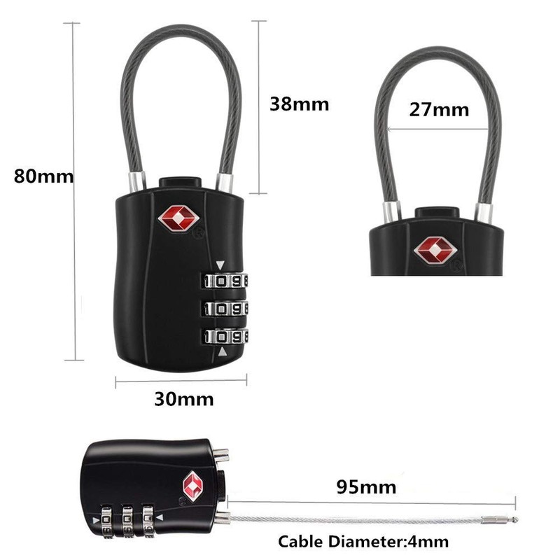 TSA Luggage Locks Pack, Digit Combination Padlockss and Steel Cable