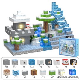 138PCS-166PCS Magnetic Building Blocks Toys. With Lights Block Toys, Build My Magnetic World Set, STEM Montessori Sensory Toys Magnetic Blocks, Preschool Toys, Early Educational Toys for Children 3+ - Color: Ice World (138pcs) -With Lights