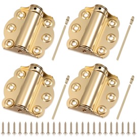 Zonon 4 Pack Self Closing Screen Door Hinge 2 3/4" Adjustable Heavy Duty Steel Spring Loaded Hinges Closer for Screen Cabinet Garage Storm Left and Right Door(Brass)