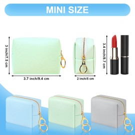 Desing Wish Mini Makeup Bag with Key Ring Portable Lipstick Case Bag PU Leather Small Cosmetic Bag Travel Lipstick Pouch Cute Small Makeup Bag for Chapstick Makeup Keys Earphone (Blue)