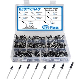 420pcs Pop Rivets, BESTYCHAO 8 Sizes Aluminum Blind Rivets, M3.2 M4 Black Pop Rivets Assortment Kit
