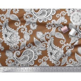 Soimoi Brown Rayon Fabric Black Sketch Paisley Print Fabric by The Yard 56 Inch Wide
