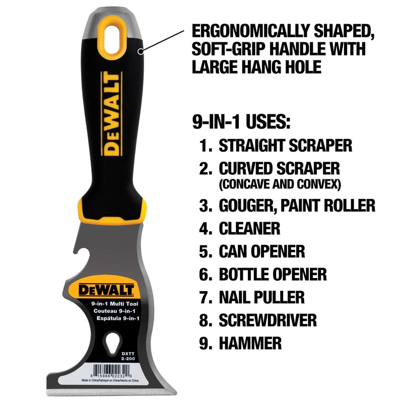 DEWALT 9-in-1 Painter's Tool | Straight Scraper, Curved Scraper, Gouger,