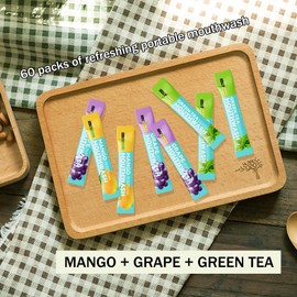 Mini Mouthwash Kit,Travel Size Portable Fresh Breath Mouth Wash,Mango Flavor, 20 Individual Disposable Mouthwash Packs for Oral Care