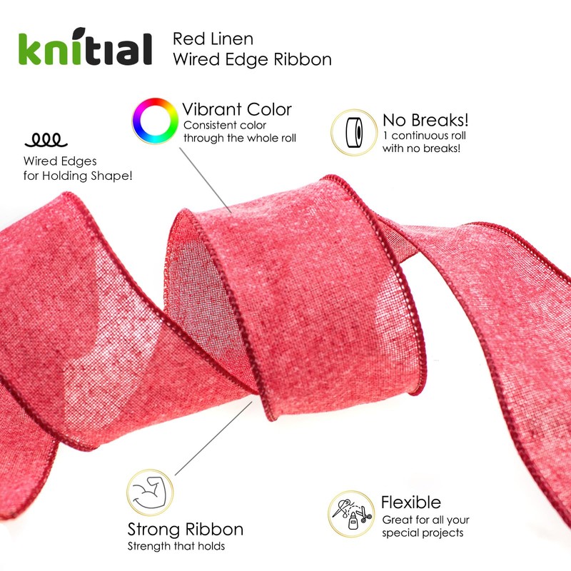 Knitial - Cinta de lino rojo de ladrillo de 2-1/2"