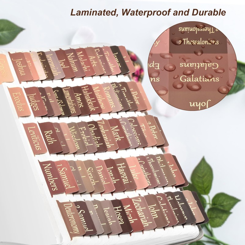 Gold Foil Earthy Brown Bible Tabs for Women/Men/Kids, 100 Laminated