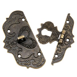 Dsjnf Antique Embossing Decorative Brass Hasp Clasp Antique Hidden Lock with Mounting Screws and Padlocks for Jewelry Boxes Ordinary Boxes Wooden Boxes Furniture Decoration Bronze 1set