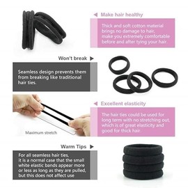 Accessorize Kingdom Hair Ties for Women, Girls, Kids, Soft Cotton Elastic Ponytail Holders, No-Damage Seamless Scrunchies, Pack for Thick (Black, 30)