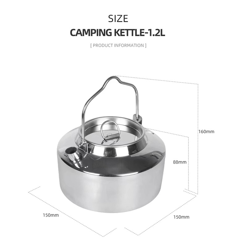 1.2L Camping Stainless Steel Tea Kettle Outdoor Hiking Picnic Pot